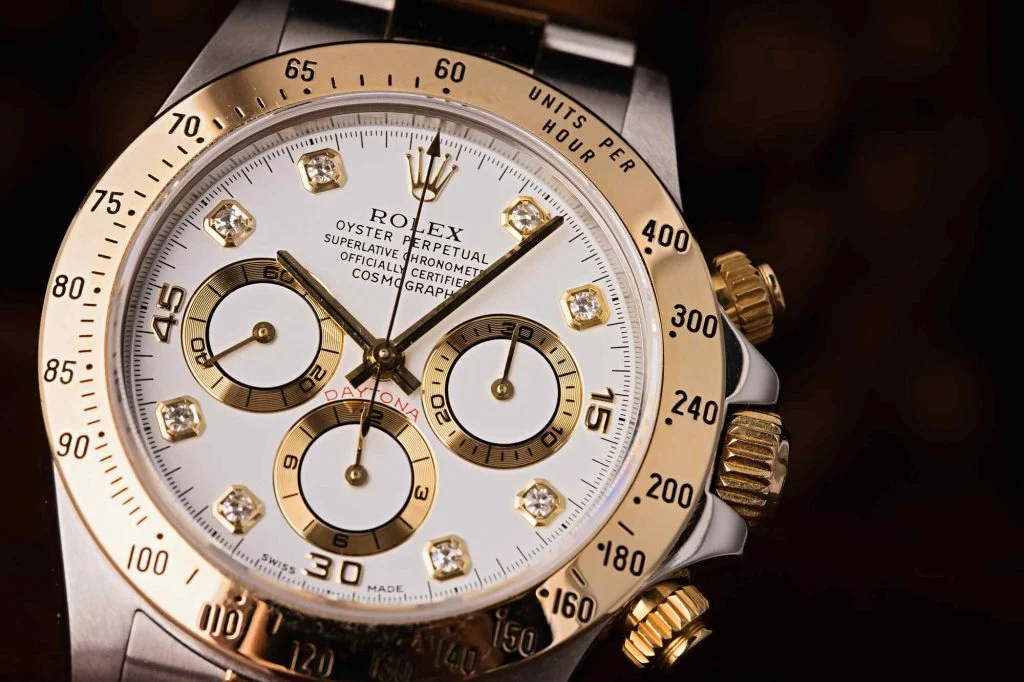 replica rolex daytona diamond white dial two tone