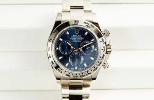 The Heavy-hitting Perfect Replica Rolex Daytona Watches UK In White Gold With Blue Dials (Ref. 116509)